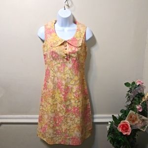 Vintage La Grande Maison de Blanc Yellow/Pink Watercolor Floral Sheath Dress